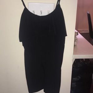 Black spaghetti strap romper with ruffle top